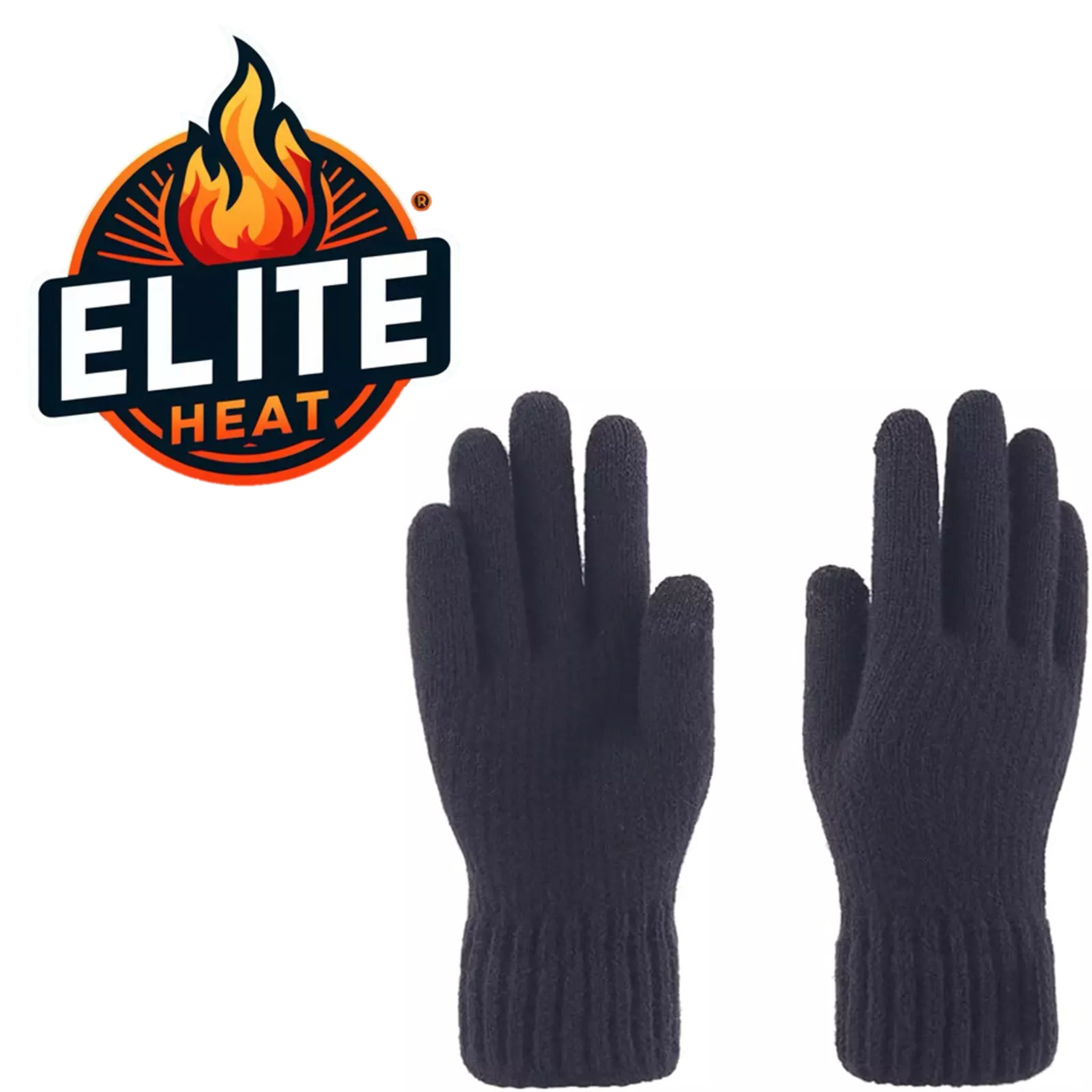 Elite Heat men's thermal winter gloves in navy with ribbed cuffs for warmth and comfort